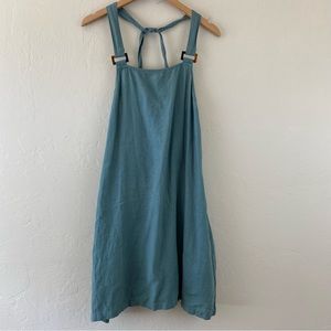 Tavik Size Small Teal Green Linen Spaghetti Strap Tortoise Buckle Midi Dress